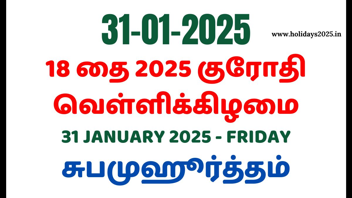 31 January 2025 Friday Calendar Panchangam