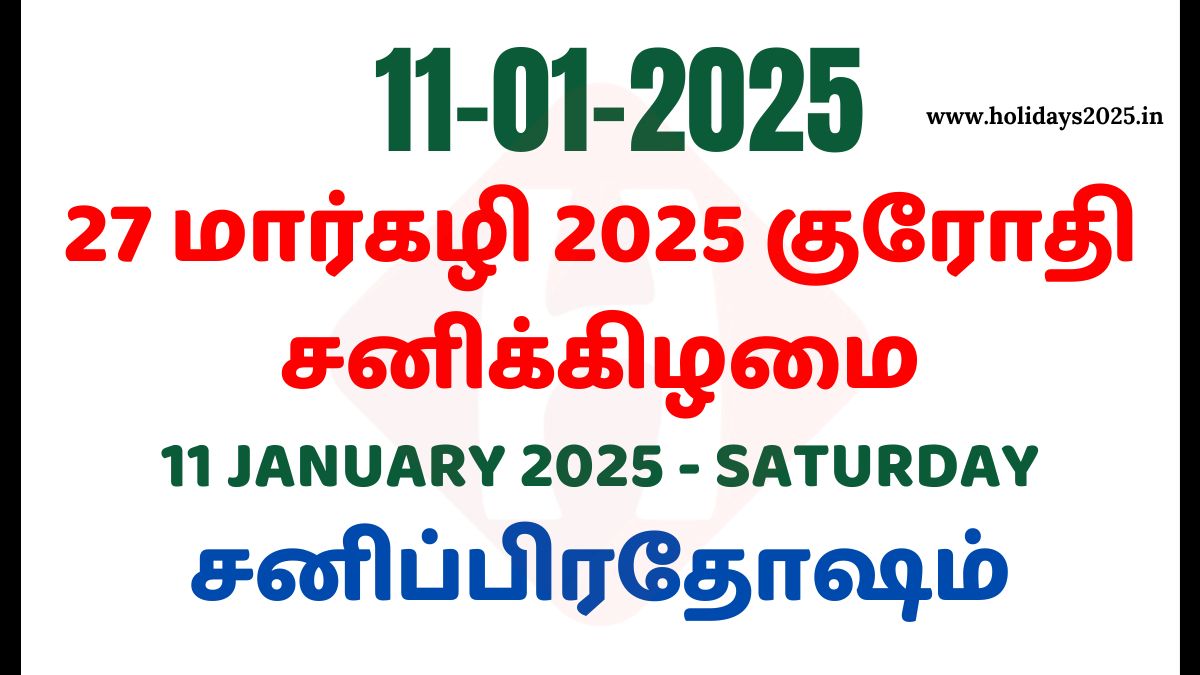 11 January 2025 Saturday Calendar