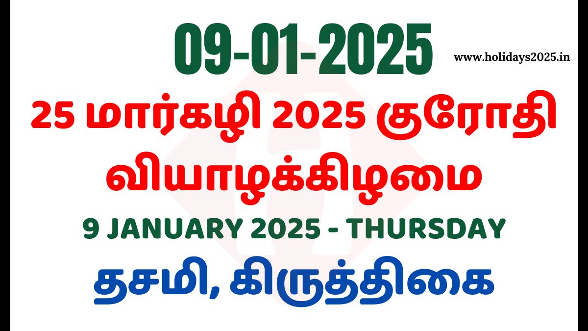 9 January 2025 Thursday Calendar